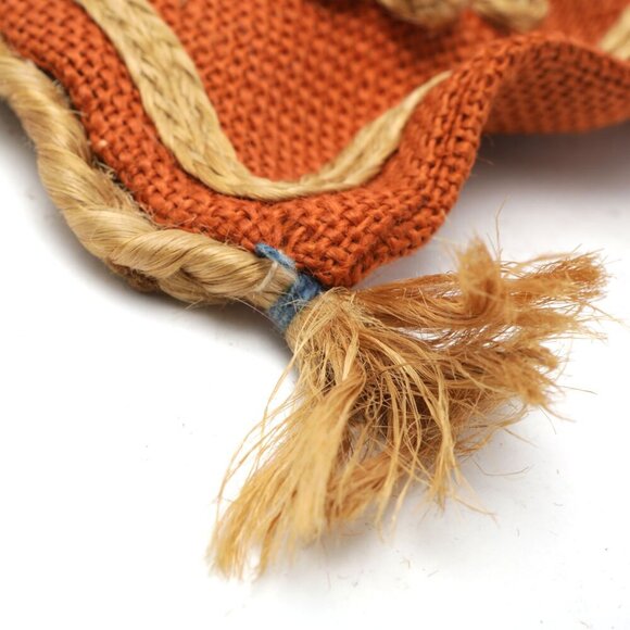 Vintage Burlap Jute Tote Bag Purse Braided Straw Lightweight Brown Tan Folk Art - Picture 8 of 9
